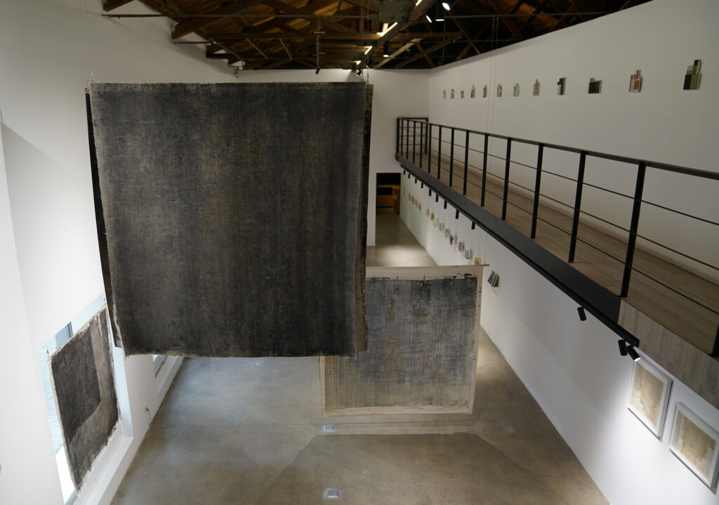 Lenz- Gallery,Beijing,China Workby Heidi Øiseth, Decaying Layers 200cm x 200cm, hanging close to the floor; Contemplation 200cm x 200cm, left wall; Floating 150cm x 150cm