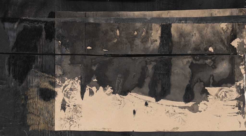 Moss Kunstforening, Dawn, It Elucidates 10/5-8/6 2025, Verk: Confution 269 cm x 200 cm, Utsnitt Foto: Øystein Thorvaldsen