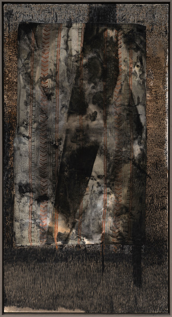 Serie: Arvestoff 2, Verk: Skyggeminner 63cm x 110 cm. Utstillingen vises på Galleri Kasematt, Sagene.