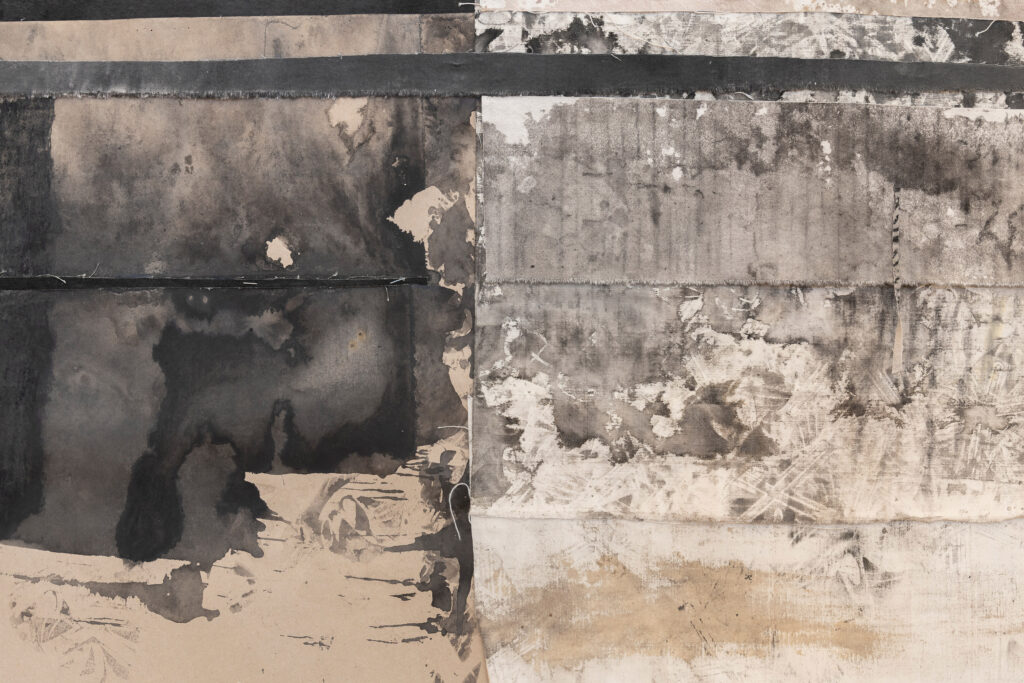 Moss Kunstforening, Dawn, It Elucidates 10/5-8/6 2025, Verk; Confution h 200 cm x b 269 cm, detalj Foto: Øystein Thorvaldsen