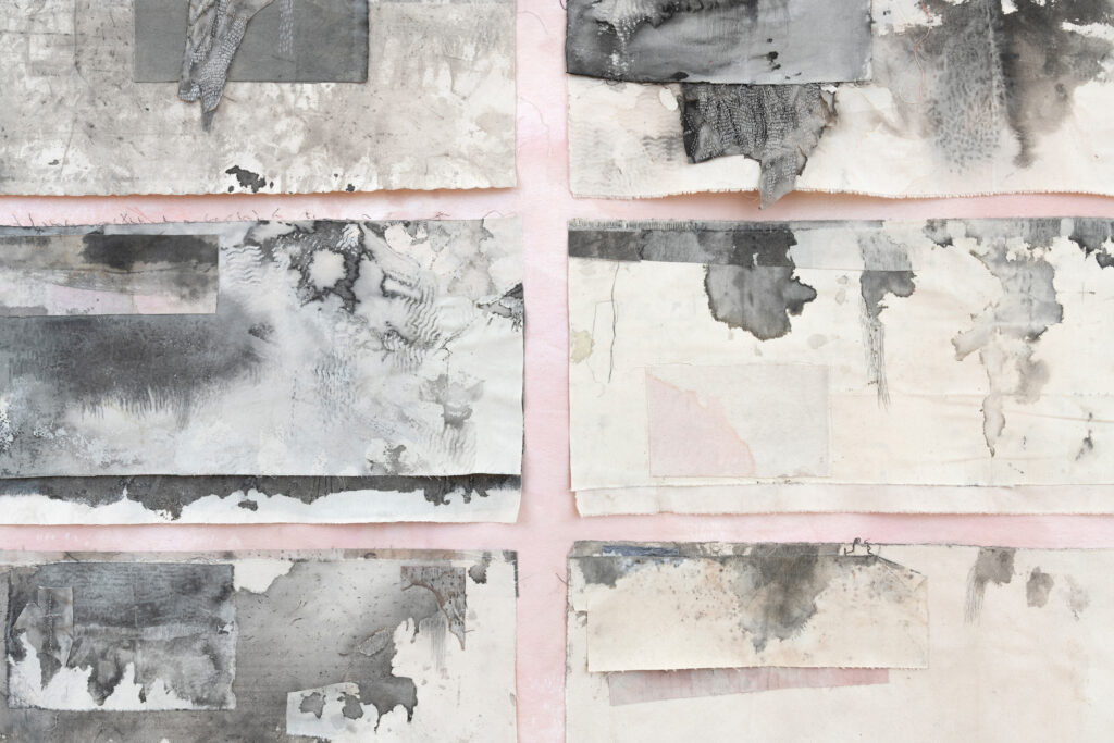 Moss Kunstforening, Dawn, It Elucidates 10/5-8/6 2025, Verk: Delution h 200 cm x b 269 cm, detalj. Foto: Øystein Thorvaldsen