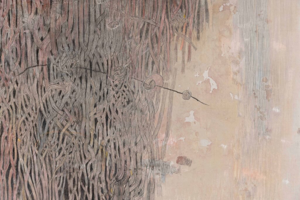 Loose Ends, SNØ galleri Oslo, 9/7-6/8 2026. Verk: Loose Ends 2, h 155 cm x b 135 cm